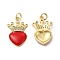 Real 18K Gold Plated Brass Micro Pave Clear Cubic Zirconia Pendants, Cadmium Free & Nickel Free & Lead Free, with Jump Ring & Enamel, Heart with Crown Charms, Blue, 23x15x3mm, Hole: 3.5mm