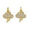 Brass Micro Pave Cubic Zirconia Charms, Cloud with Lightning, Long-Lasting Plated, Cadmium Free & Lead Free, Rack Plating, with Jump Ring, Real 18K Gold Plated, 13x11.5x2mm, Hole: 3.2mm