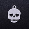 Tarnish Resistant 201 Stainless Steel Charms, Skull, Stainless Steel Color, 13.5x10x1mm, Hole: 1.4mm