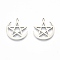 Non-Tarnish 201 Stainless Steel Pendants, Moon with Star, Stainless Steel Color, 26.5x25x1.5mm, Hole: 1.4mm