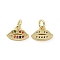 Brass Micro Pave Colorful Cubic Zirconia Charms, Cadmium Free & Nickel Free & Lead Free, with Jump Ring, Lip, Real 18K Gold Plated, 7x10x1.7mm, Hole: 3.2mm