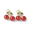 Brass Enamel Charms, with Jump Ring, Cadmium Free & Lead Free, Real 16K Gold Plated, Fruits Charms, Cherry, 14.5x14.5x7mm, Hole: 3mm