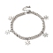 Tarnish Resistant 304 Stainless Steel Snowflake Charm Bracelet with 201 Stainless Steel Round Beads for Women, Stainless Steel Color, 8-7/8 inch(22.4cm)