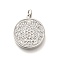 Brass Micro Pave Clear Cubic Zirconia Pendants, with Jump Ring, Long-Lasting Plated, Lead Free & Cadmium Free, Flat Round Charms, Platinum, 20x18x2.5mm, Hole: 3.5mm