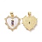 Brass Micro Pave Cubic Zirconia Pendants, Cadmium Free & Lead Free, with Shell, Heart Charms, Lilac, 23x21x4mm, Hole: 3.5x4.5mm