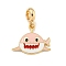 Rack Plating Alloy Enamel Shark European Dangle Charms, Large Hole Pendants, Cadmium Free & Lead Free, Golden, Pink, 30mm, Hole: 4.6mm, Shark: 19.5x23x2.5mm