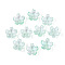 Baking Painted Transparent Glass Bead Caps, 5-Petal Flower, with Glitter Powder, Aquamarine, 12~12.5x4.5~5mm, Hole: 1.2~1.4mm, about 1750pcs/1000g