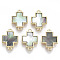 Brass Links Connectors, with Black Lip Shell, Nickel Free, Real 18k Gold Plated, Cross, 18x12.5x2.5mm, Hole: 1.2mm