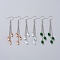 304 Stainless Steel Dangle Earrings, Cable Chains, with Cubic Zirconia Charms, Mixed Color, 73mm, Pin: 0.6mm
