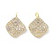 925 Sterling Silver Pendant, with Cubic Zirconia, Twist Rhombus Charms, Real 18K Gold Plated, 12x9x2mm, Hole: 1.4mm