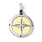 Ion Plating(IP) 304 Stainless Steel Pendants, Flat Round with Compass Charm, Golden & Stainless Steel Color, 32x22x3.5mm, Hole: 8x4.5mm