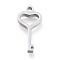 Non-Tarnish 304 Stainless Steel Pendants, Laser Cut, Heart Key, Stainless Steel Color, 13x6.5x1.7mm, Hole: 1mm