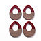 Opaque Resin & Walnut Wood Pendants, Two Tone, Teardrop, FireBrick, 37x28.5x3mm, Hole: 2mm