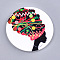 Printed Wooden Big Pendants, Dyed, Flat Round with Fashion Lady, Colorful, 60x2.5mm, Hole: 1.5mm