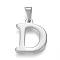 Non-Tarnish 304 Stainless Steel Pendants, Stainless Steel Color, Initial Letter.D, 20x16x1.8mm, Hole: 3x7mm