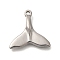 Anti-Tarnish 304 Stainless Steel Pendants, Fishtail Charm, Stainless Steel Color, 18x18.5x3.2mm, Hole: 1.6mm