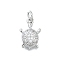 Brass Micro Pave Cubic Zirconia Pendants, Tortoise Charms, With Jump Ring, Long-Lasting Plated, Lead Free & Cadmium Free, Rack Plating, Platinum, 14x9x3.5mm, Hole: 3mm