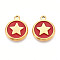 304 Stainless Steel Enamel Pendants, Real 18K Gold Plated, Flat Round with Star, Dark Red, 19x15x2.5mm, Hole: 1.6~1.8mm