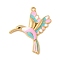 304 Stainless Steel Enamel Pendants, Bird Charm, Real 18K Gold Plated, Pink, 33x30x4.5mm, Hole: 1.4mm