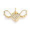 Brass Micro Pave Clear Cubic Zirconia Pendants, Cadmium Free & Lead Free, with Shell, Heart & Wing, with Jump Ring, Real 18K Gold Plated, 10x20.5x2mm, Hole: 3mm