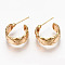 Brass Half Hoop Earrings, Stud Earring, Textured, Ring, Nickel Free, Real 18K Gold Plated, 21.5~23.5x16.5~18x8mm, Pin: 0.7mm
