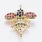 Brass Micro Pave Cubic Zirconia Links, Insect, Colorful, Golden, 18.5x17x3mm, Hole: 1.2mm