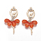 Alloy Big Pendants, with Resin & Crystal Rhinestone, Faceted, Ballerina, Golden, Orange Red, 59~60x30~31x4.5mm, Hole: 2.5mm