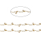Handmade Brass Scalloped Bar Chains, with Glass Charms and Spool, Soldered, Long-Lasting Plated, Flat Round, Real 18K Gold Plated, 18.5x1mm, about 32.8 Feet(10m)/roll
