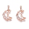 Brass Micro Pave Clear Cubic Zirconia Pendants, Long-Lasting Plated, Twist Moon, Real Rose Gold Plated, 16x9.5x2mm, Hole: 3mm