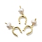 Brass & Natural Pearl Horseshoe Pendants, Rack Plating, Long-Lasting Plated, Cadmium Free & Lead Free, Real 18K Gold Plated, 23mm, Hole: 1.8mm