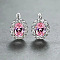 Brass Cubic Zirconia Hoop Earrings, Oval, Silver, Pink, 14x12mm