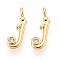 Brass Micro Pave Cubic Zirconia Charms, Long-Lasting Plated, Nickel Free, Real 18K Gold Plated, Letter, Letter J, 13.5x4.5x3.5mm, Hole: 1.4~1.8mm