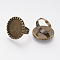 Brass Pad Ring Settings, Adjustable, Flat Round, Antique Bronze, Tray: 20mm, 17mm