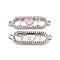 Brass Micro Pave Clear Cubic Zirconia Connector Charms, Cadmium Free & Nickel Free & Lead Free, with Enamel, Oval Links with Pink Heart, Platinum, 7x24.5x2.5mm, Hole: 1.4mm