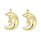 Brass Charms, Moon, Cadmium Free & Lead Free, Rack Plating, Long-Lasting Plated, Real 18K Gold Plated, 11x7x3.5mm, Hole: 1.2mm