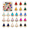 24Pcs 12 Colors Glass Rhinestone Pendants, with Light Gold Plated Zinc Alloy Findings, Teardrop Charms, Mixed Color, 20x16x5mm, Hole: 1.5mm, 2pcs/color