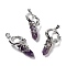 Natural Amethyst Pointed Pendants, Eco-Friendly Brass Finding, Platinum, Cadmium Free & Lead Free, Bullet, 48x24.5x14mm, Hole: 7x5.5mm