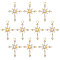 10Pcs Brass Clear Cubic Zirconia Pendants, Religion Cross Charm, Real 18K Gold Plated, 25x18x3mm, Hole: 1.6mm
