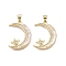 Brass Micro Pave Clear Cubic Zirconia Pendants, Cadmium Free & Lead Free, with Shell, Star & Moon Charms, Real 18K Gold Plated, 25.5x18.5x2.5mm, Hole: 5x3.5mm