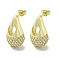 Teardrop with Heart Rack Plating Brass Stud Earrings with Cubic Zirconia, Cadmium Free & Lead Free, Real 18K Gold Plated, 21.5x12mm