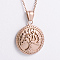 Stainless Steel Circular Tree of Life Pendant Necklaces, Religious Jewelry, Rose Gold