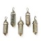 Natural Pyrite Pointed Pendants, with Platinum Tone Brass Findings, Bullet, 39.5x12x11.5mm, Hole: 4.5x2.8mm