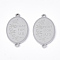Tarnish Resistant 201 Stainless Steel Links connectors, Laser Cut Links, Oval with Flower & Pray for US Italy, Stainless Steel Color, 21.5x12.5x1mm, Hole: 1.2mm