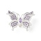 Brass Micro Pave Clear Cubic Zirconia Pendants, Nickel Free, Butterfly Charms, Silver, 18x26x10mm, Hole: 1.6mm
