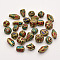 Handmade Tibetan Style Beads, Brass with Synthetic Coral and Turquoise, Antique Golden, 8~25x8~13mm, Hole: 1~2.5mm