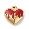 304 Stainless Steel Pendants, with Enamel, Golden, Heart Charm, FireBrick, 17x16.5x5.5mm, Hole: 1.7mm