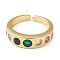 Brass Micro Pave Cubic Zirconia Open Rings, Cuff Rings, Flat Round, Colorful, Golden, US Size 6(16.5mm)