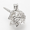 Alloy Diffuser Locket Pendants, Cage Pendants, Unicorn, Platinum, 25.5x23x10.5mm, Hole: 3.5x4.5mm, inner measure: 8.5mm