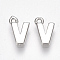 Brass Charms, Letter, Nickel Free, Real Platinum Plated, Letter.V, 8.5x5.5x1.5mm, Hole: 0.8mm