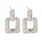 Rack Plating Square Brass Stud Earrings, Lead Free & Cadmium Free, Long-Lasting Plated, Platinum, 20x12.5mm